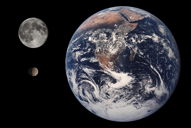   1 ⁄ 1  More details Quaoar compared to Earth and Moon.
